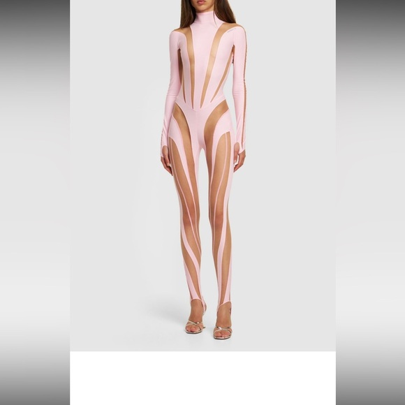MUGLER - Lvr Exclusive Jersey & Tulle Jumpsuit - Picture 8 of 9
